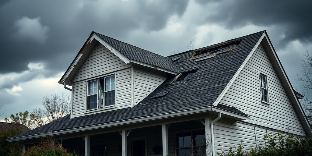 Casa con una grieta grande en el techo.