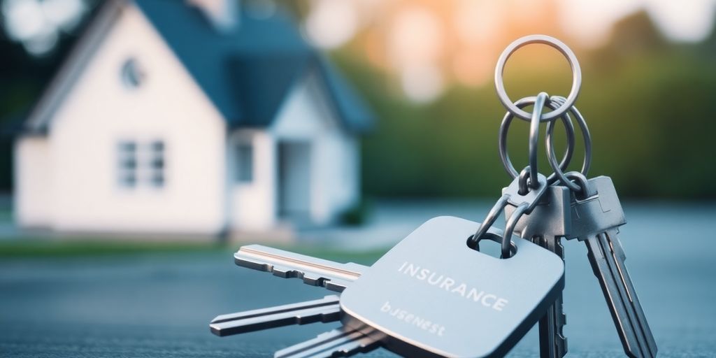 Una casa y llaves con un fondo borroso.