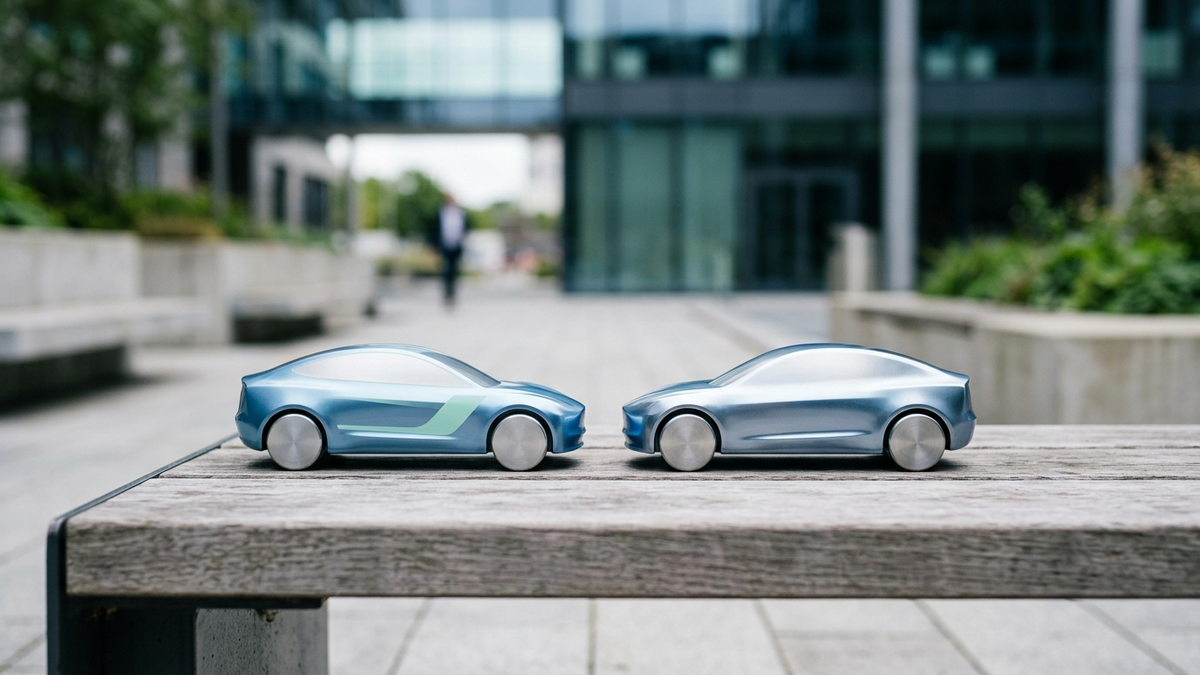 Editorial illustration of a comparison between insurance brands, two minimal car icons side by side on a neutral background, soft green accent, clean and trustworthy style, no text, no logos - Mutua Madrileña opiniones | Tuio