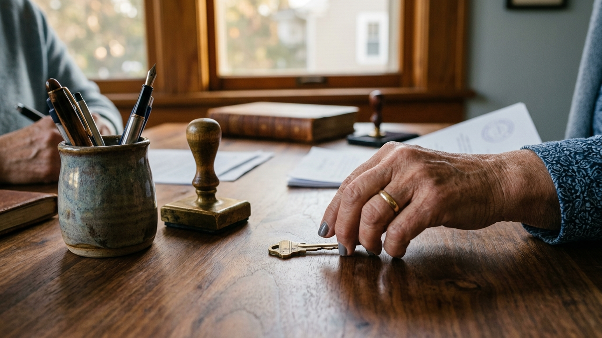 Llaves sobre la mesa de una notaría, en un contexto de herencia en vida.